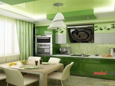 Зеленая кухня с фотопечатью